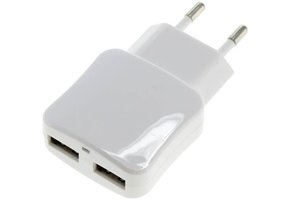 Blue LED USB-oplader 2-poorts 2.1A - White