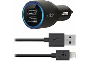 Belkin Dual Autolader 2,1A en Lightning/USB-kabel  - Black
