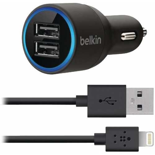 Belkin Belkin Dual Autolader 2,1A en Lightning/USB-kabel - Black Belkin Belkin Dual Autolader 2,1A en Lightning/USB-kabel - Black