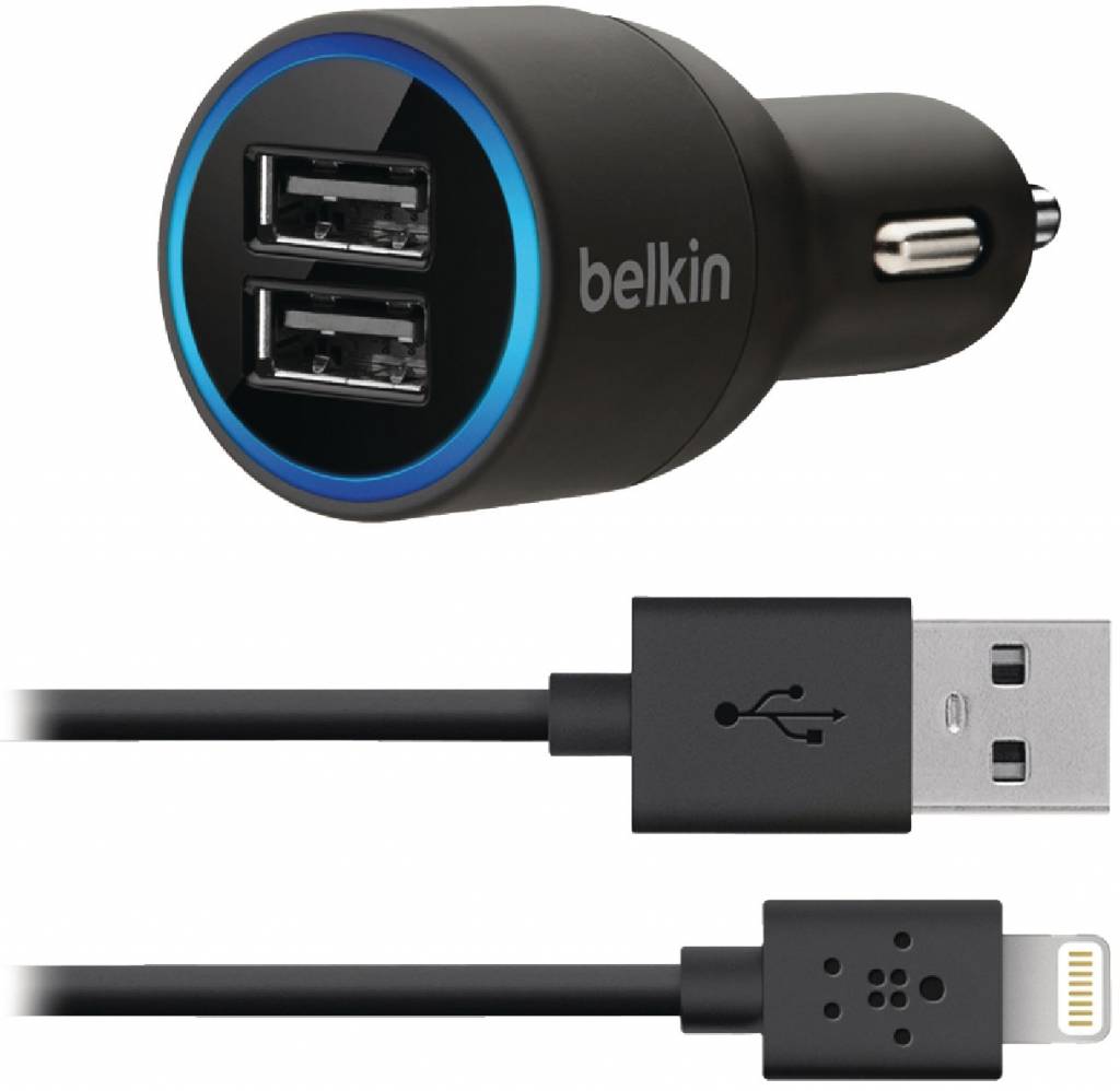 Belkin Dual Autolader 2,1A en Lightning/USB-kabel  - Black
