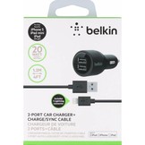 Belkin Dual Autolader 2,1A en Lightning/USB-kabel  - Black
