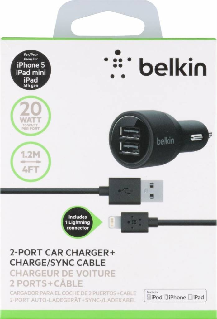 Belkin Dual Autolader 2,1A en Lightning/USB-kabel - Black