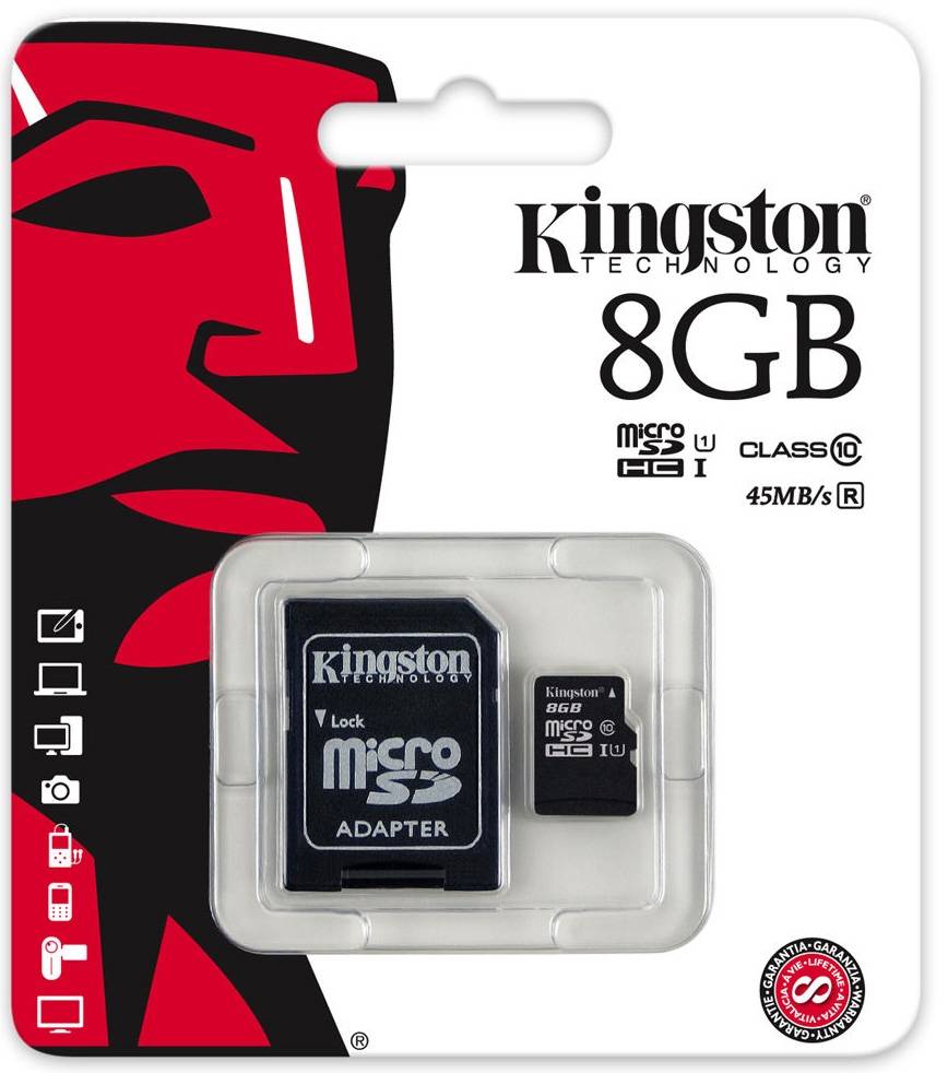 Kingston MicroSDHC  8GB Geheugenkaart + Adapter - Class 10