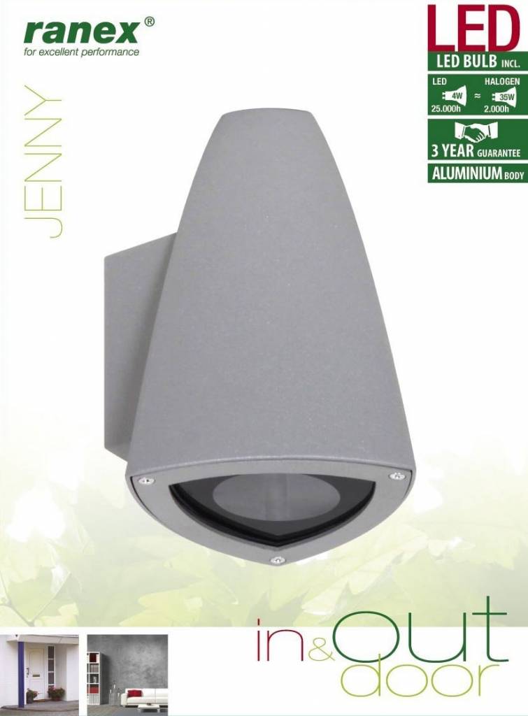 Ranex Jenny LED Wandlamp Aluminium Glas - Grijs
