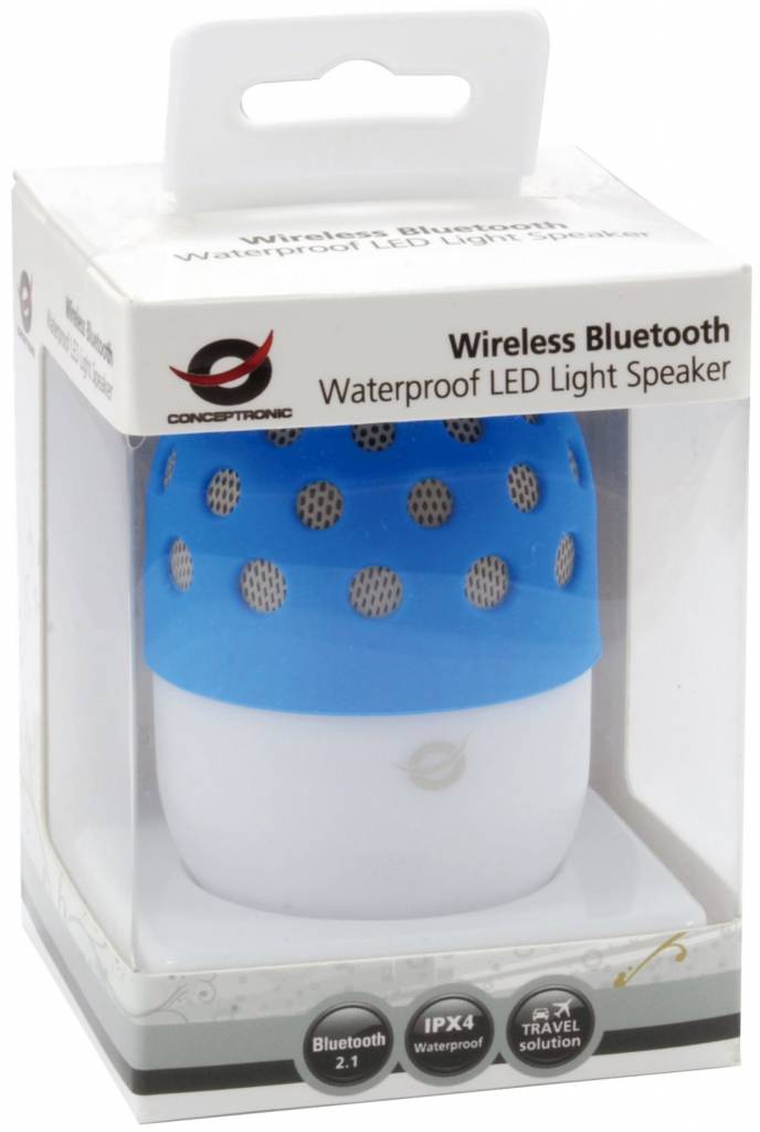 Conceptronic CSPKBTWPHLB Wireless Waterproof Bluetooth LED Speaker - Blauw