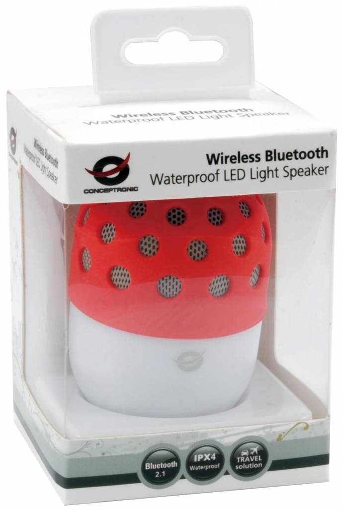 Conceptronic CSPKBTWPHLR Wireless Waterproof Bluetooth LED Speaker - Rood