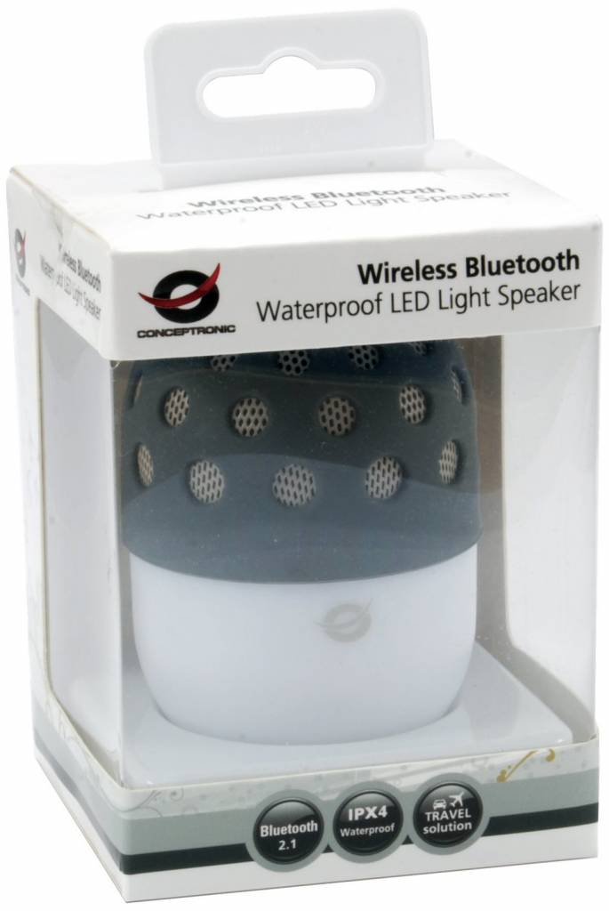 Conceptronic CSPKBTWPHLG Wireless Waterproof Bluetooth LED Speaker - Grijs