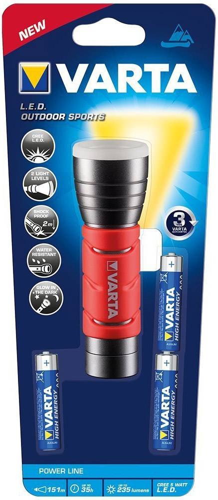 Varta LED Outdoor Sports Zaklamp 3 AAA - Rood