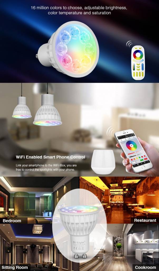 Mi-Light GU10 RGB+CCT LED Spot 4 W - Wi-Fi