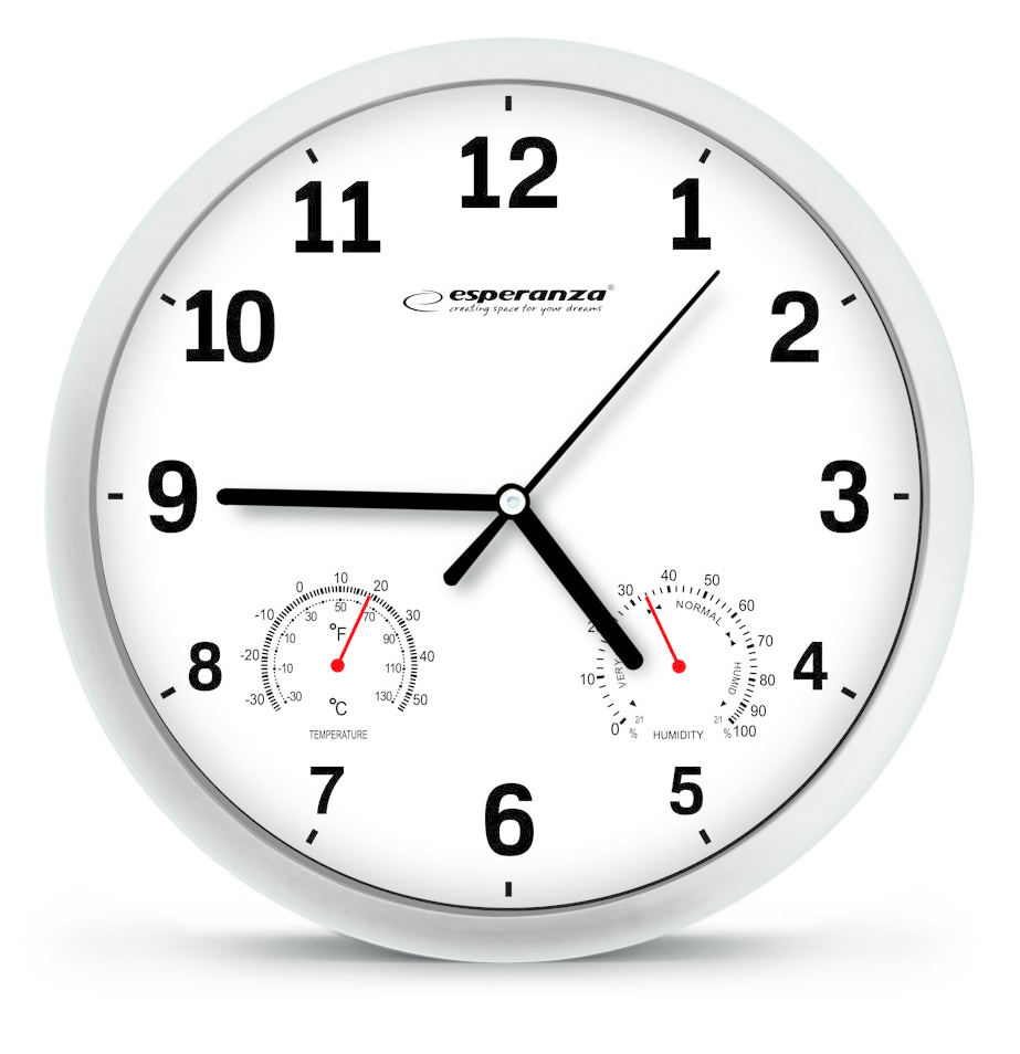 Esperanza Lyon Wandklok met Thermometer en Hygrometer - Wit