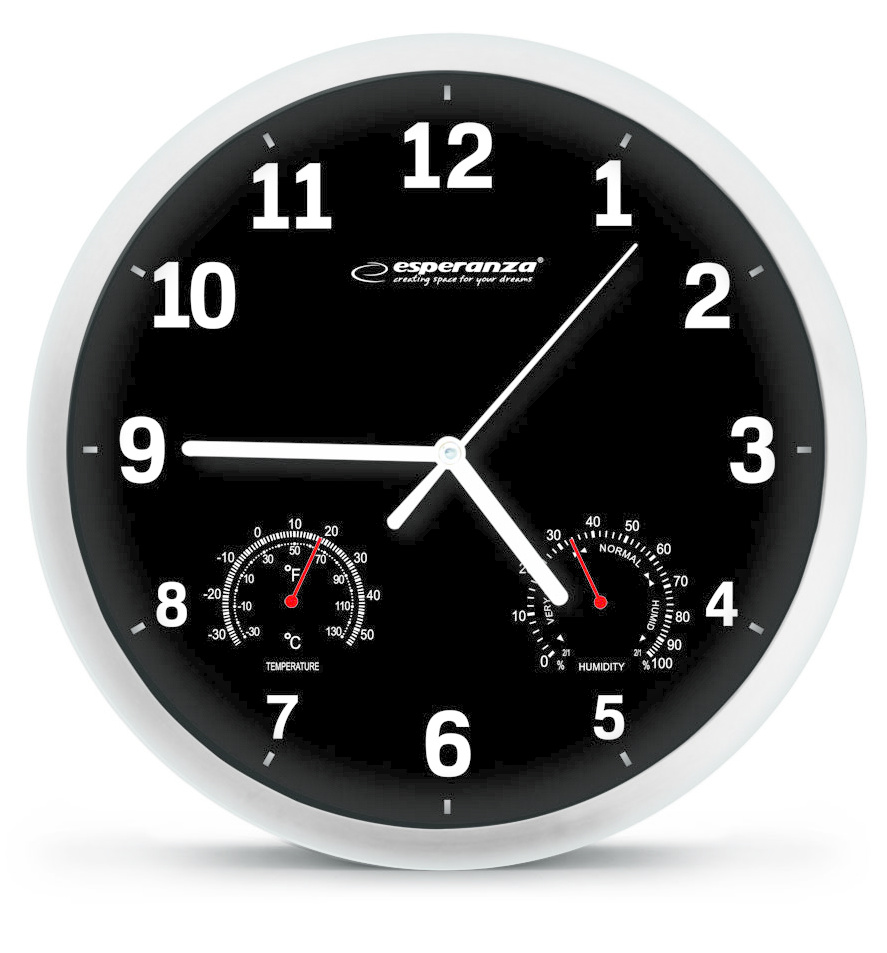 Esperanza Lyon Wandklok met Thermometer en Hygrometer - Zwart