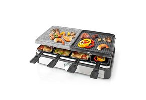 Nedis FCRA300FBK8 Gourmetstel voor 8 personen (Raclette, Steen, Grill, 1400W)