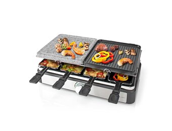 Nedis FCRA300FBK8 Gourmetstel voor 8 personen (Raclette, Steen, Grill, 1400W)