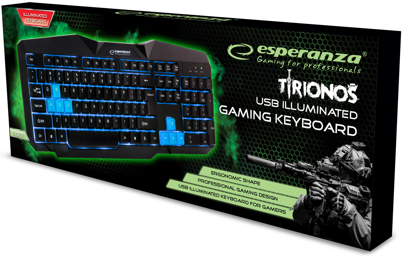 Esperanza Tirionos Gaming Toetsenbord (Qwerty, Bedraad via USB, Blauw)