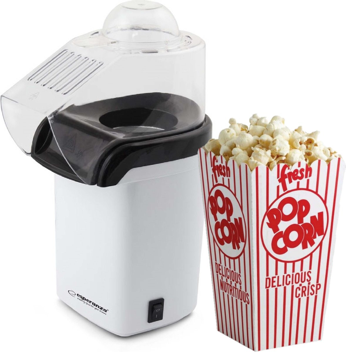 Esperanza Poof Popcornmachine (Hetelucht, Zonder olie, Klaar in 2 min, 1200W)