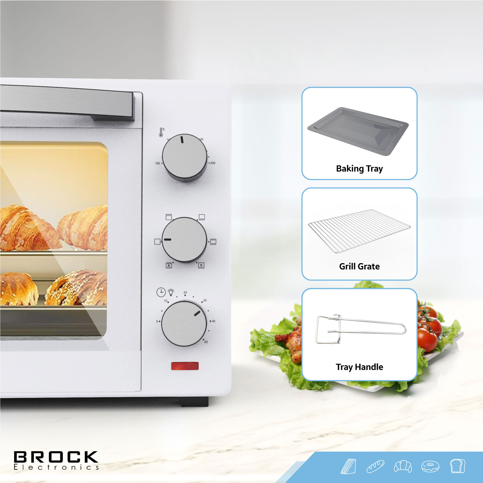 BROCK Electronics Oven TO 3001 WH (30 liter, Hetelucht, Grill, Wit)