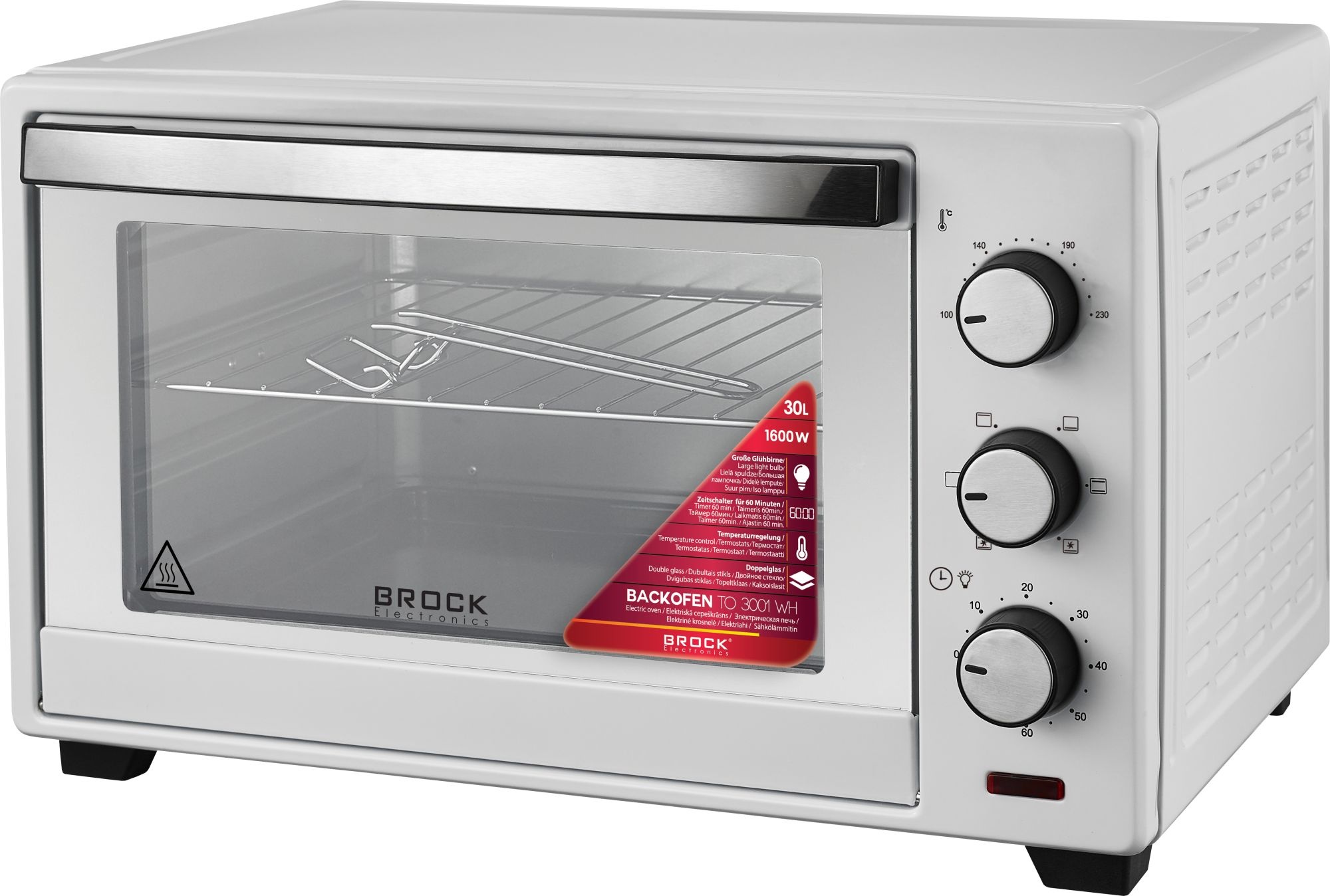 BROCK Electronics Oven TO 3001 WH (30 liter, Hetelucht, Grill, Wit)