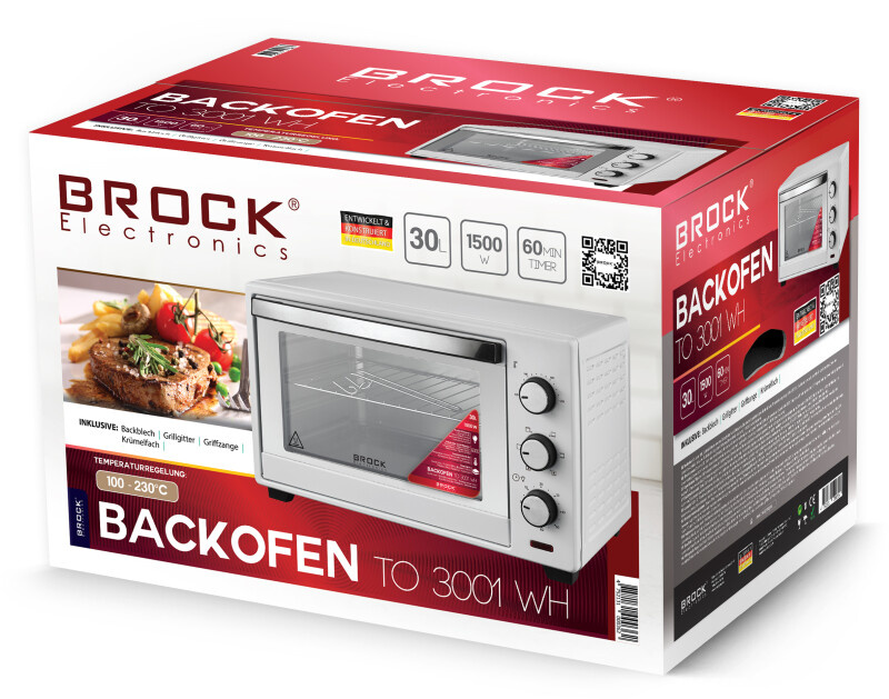 BROCK Electronics Oven TO 3001 WH (30 liter, Hetelucht, Grill, Wit)