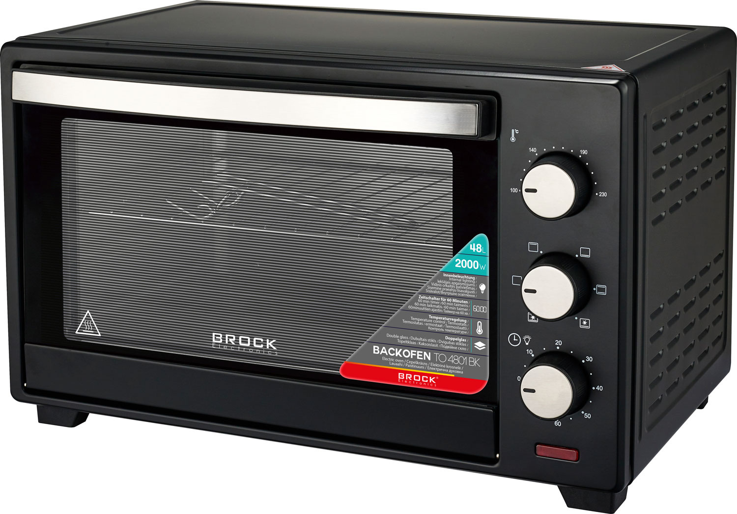 BROCK Electronics Oven TO 4801 BK (48 liter, Hetelucht, Grill, Zwart)