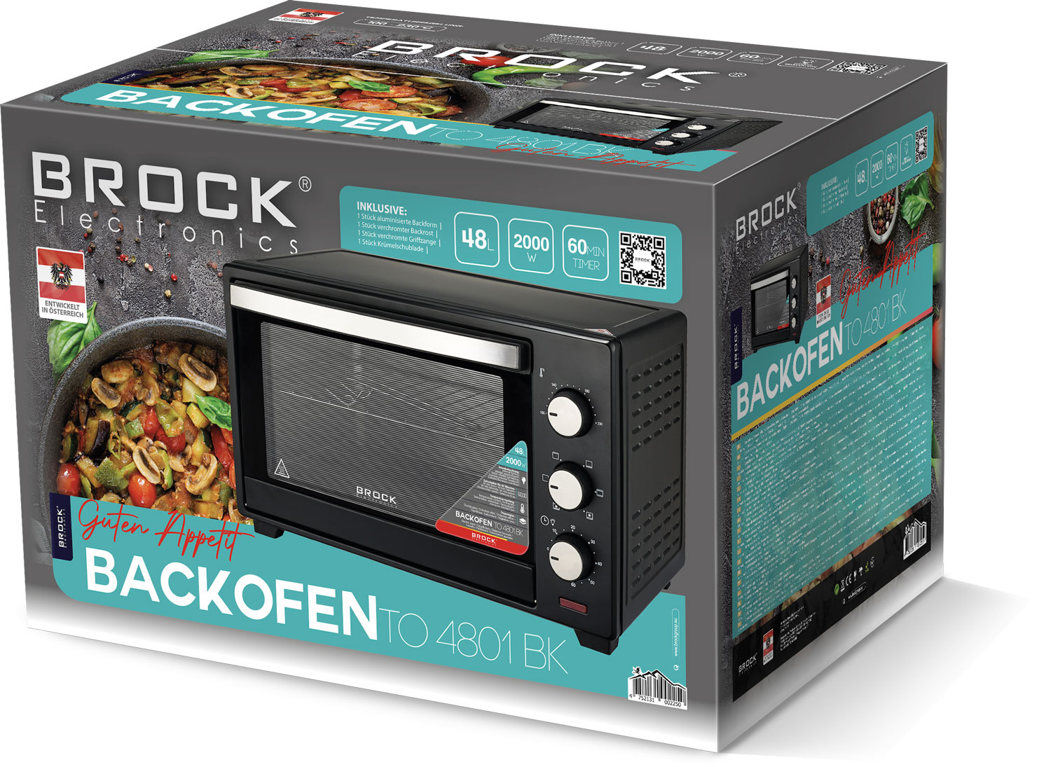 BROCK Electronics Oven TO 4801 BK (48 liter, Hetelucht, Grill, Zwart)