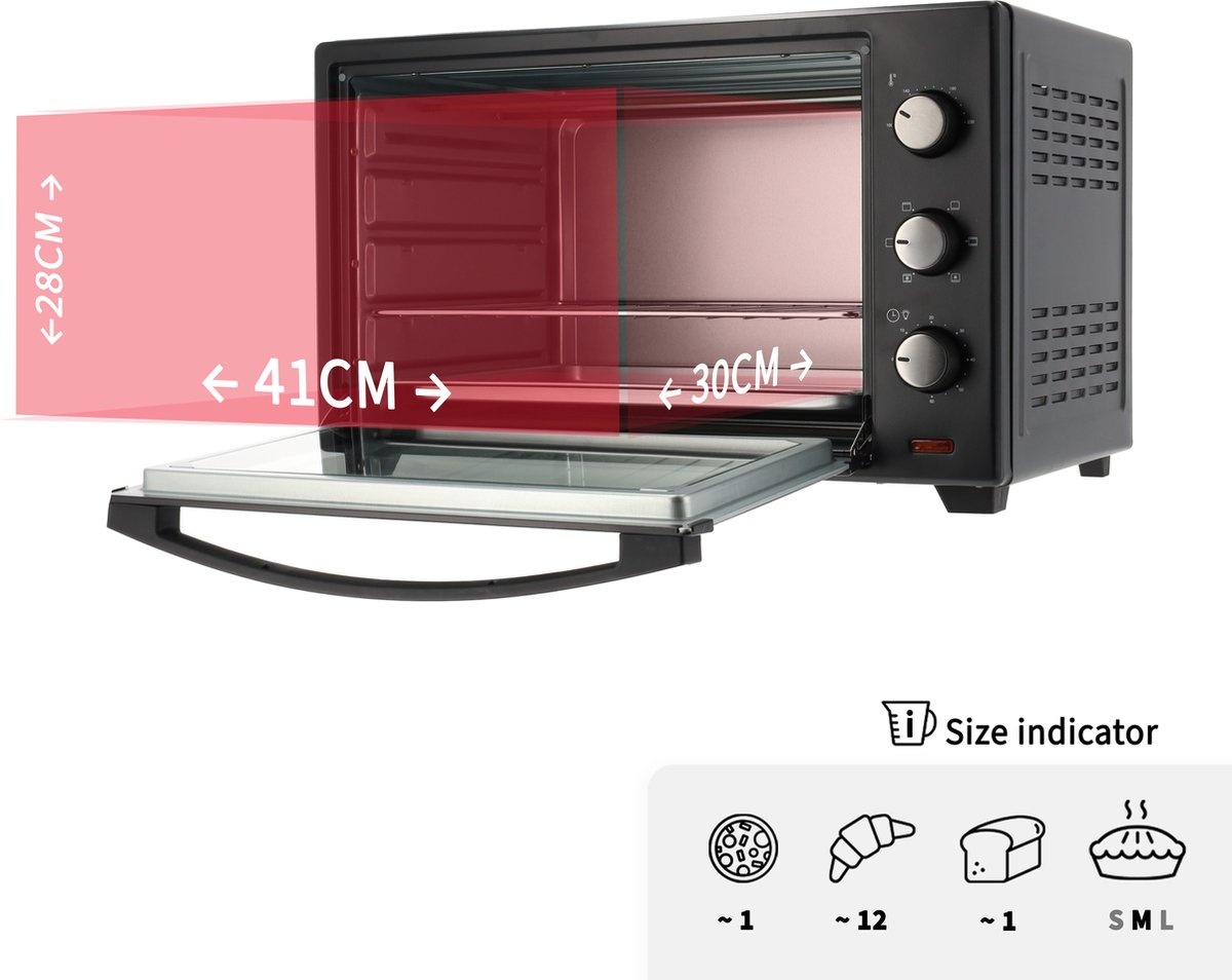 BROCK Electronics Oven TO 4801 BK (48 liter, Hetelucht, Grill, Zwart)