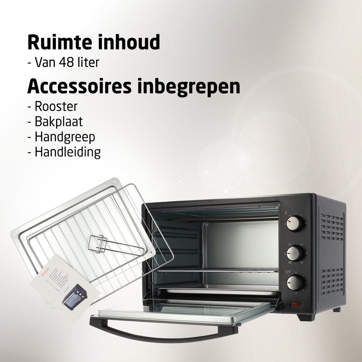 BROCK Electronics Oven TO 4801 BK (48 liter, Hetelucht, Grill, Zwart)