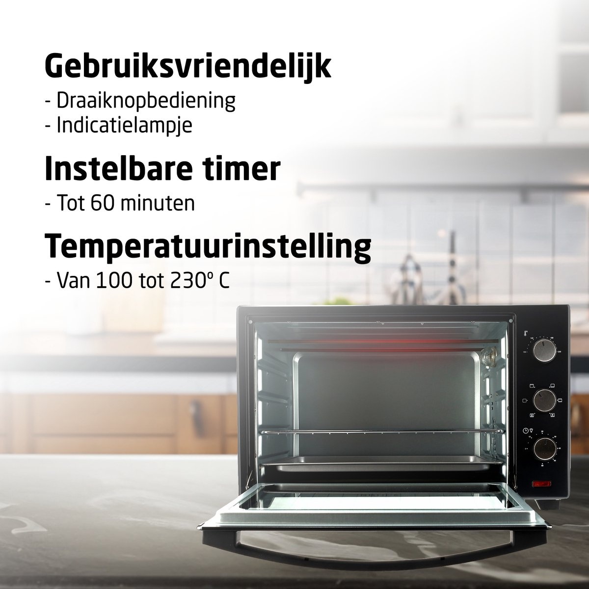BROCK Electronics Oven TO 4801 BK (48 liter, Hetelucht, Grill, Zwart)