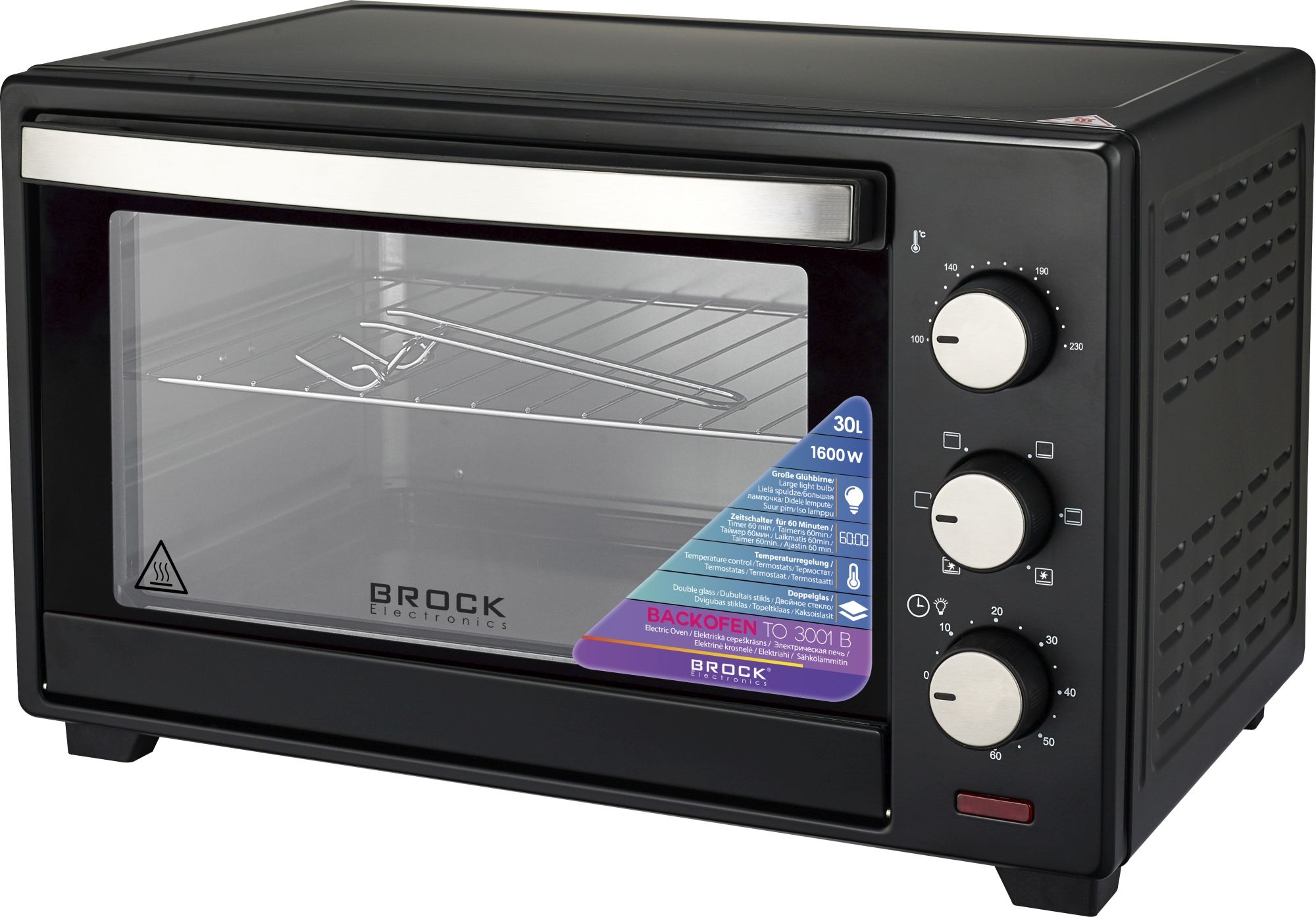 BROCK Electronics Oven TO 3001 BK (30 liter, Hetelucht, Grill, Zwart)