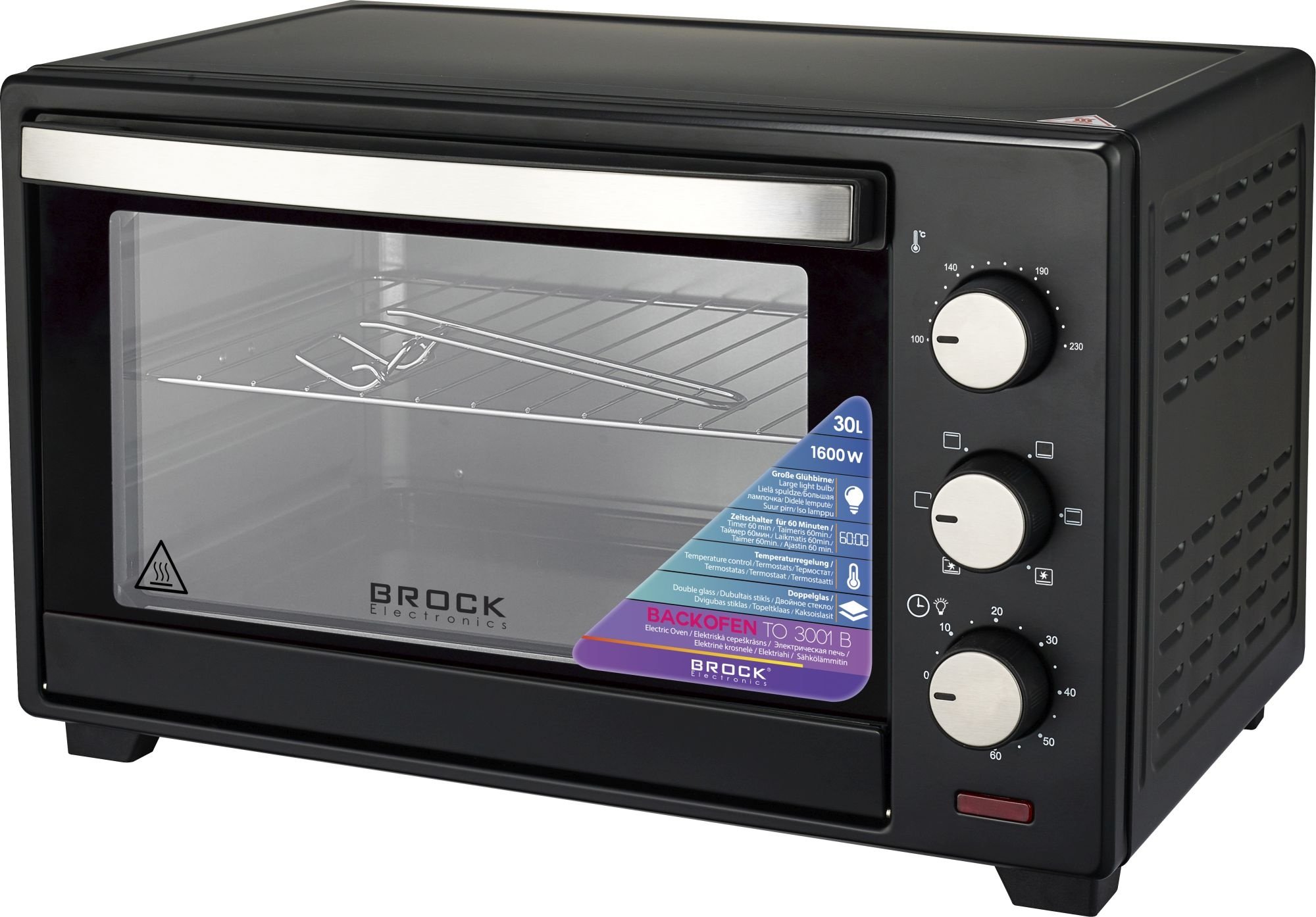 BROCK Electronics Oven TO 3001 BK (30 liter, Hetelucht, Grill, Zwart)