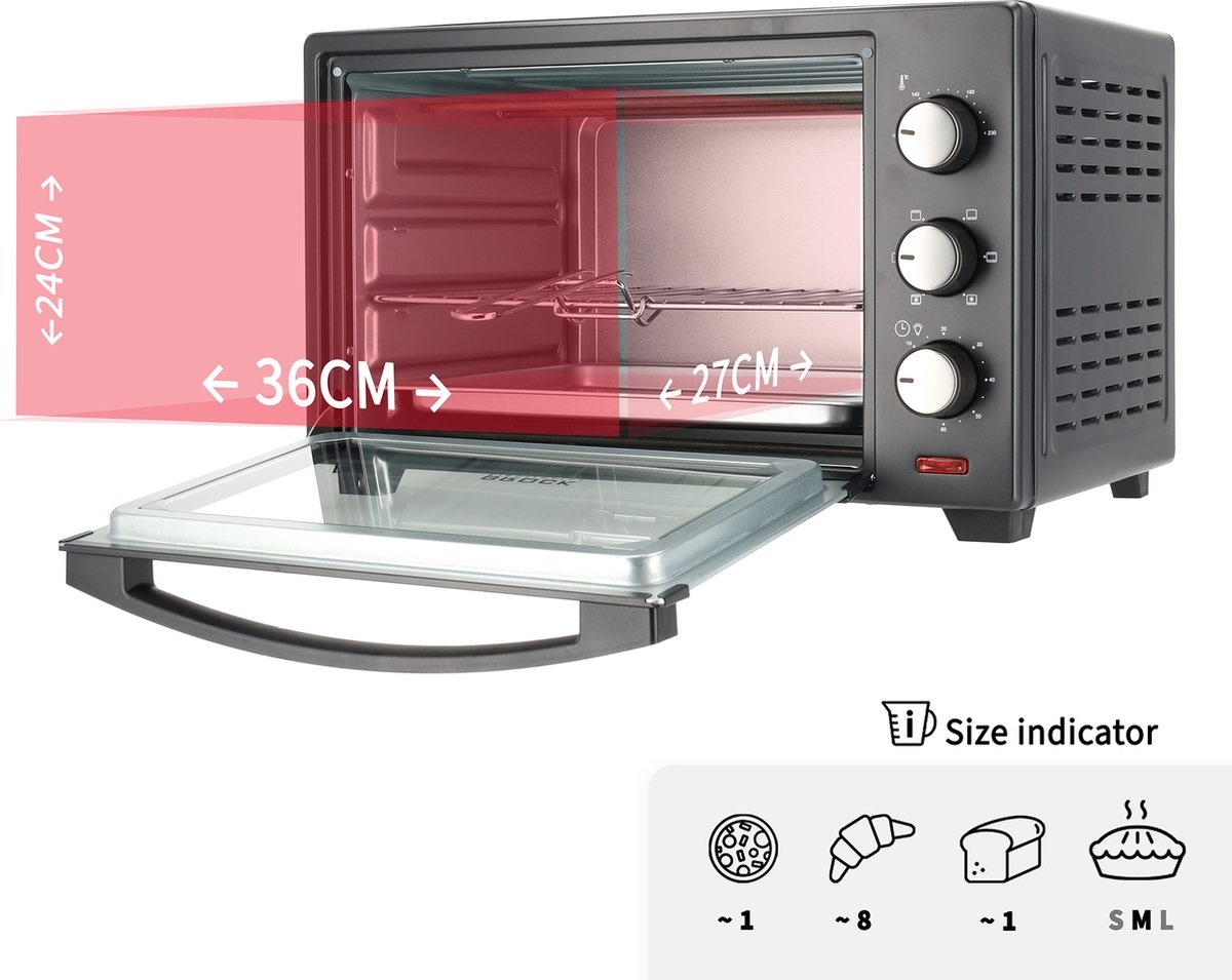 BROCK Electronics Oven TO 3001 BK (30 liter, Hetelucht, Grill, Zwart)