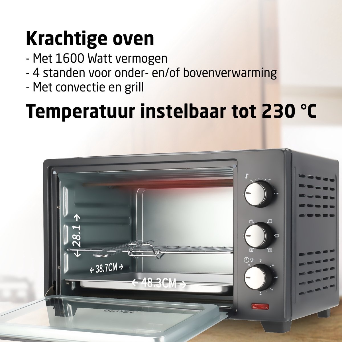 BROCK Electronics Oven TO 3001 BK (30 liter, Hetelucht, Grill, Zwart)