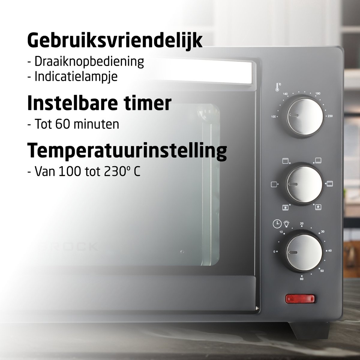 BROCK Electronics Oven TO 3001 BK (30 liter, Hetelucht, Grill, Zwart)