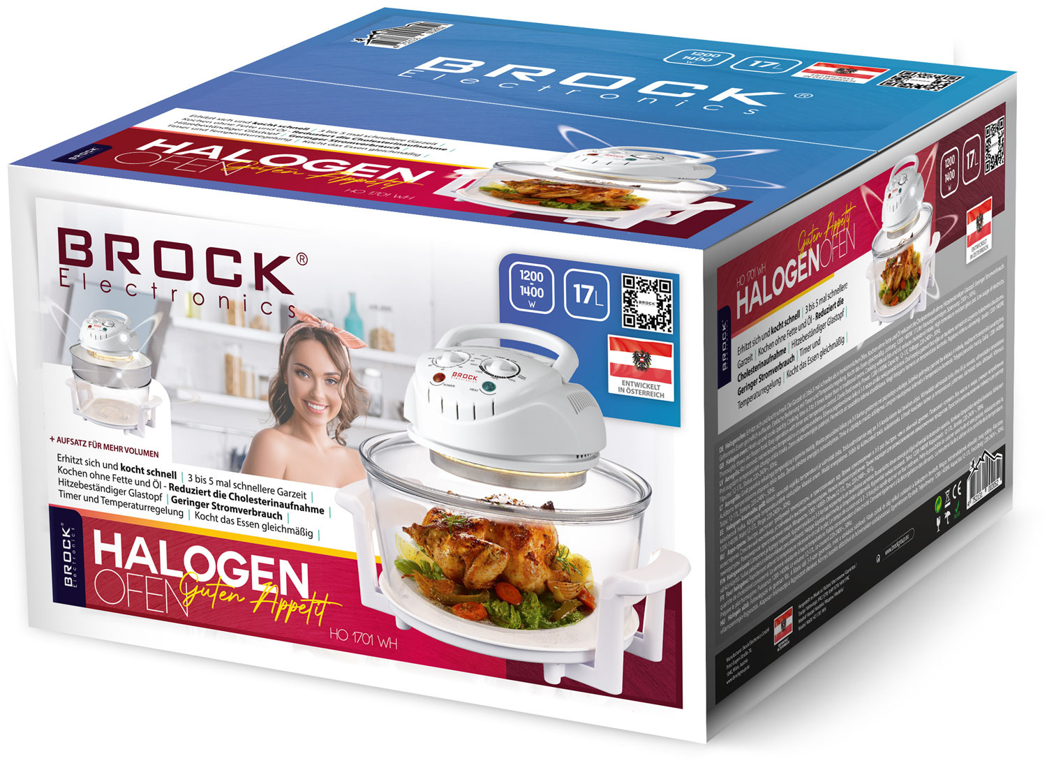 BROCK Electronics Halogeenoven HO 1701 WH (17 liter, Heteluchtoven, Wit)