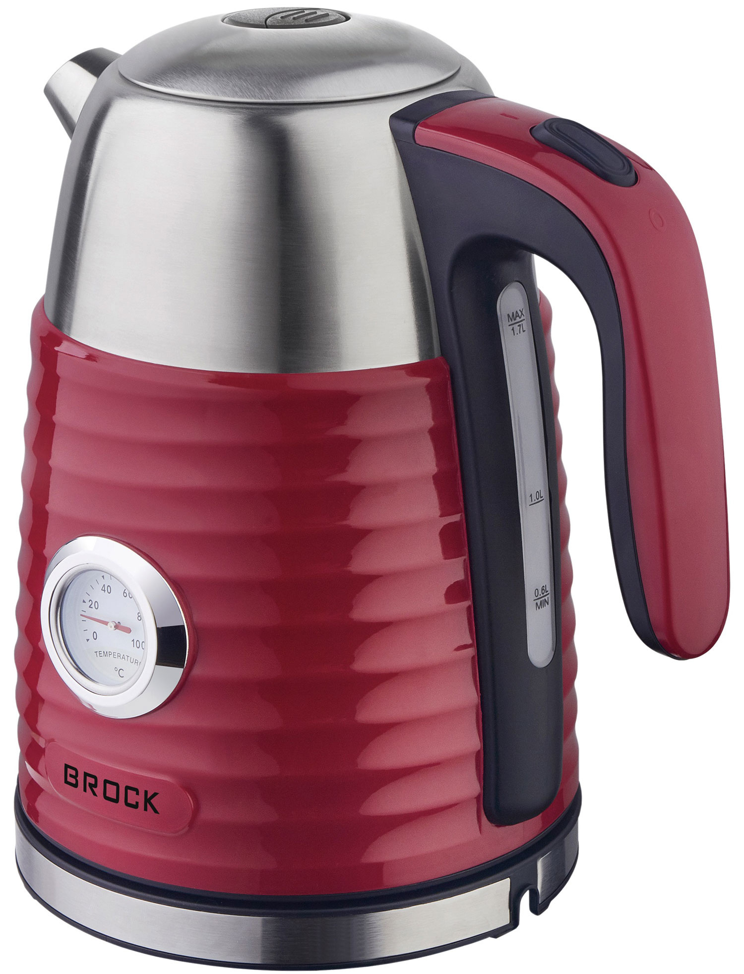 BROCK Electronics Waterkoker WK 9806 RD (Donkerrood, Thermometer, 1.7 liter)