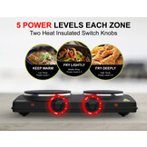 BROCK Electronics Elektrische Kookplaat EP 2000 BK (1500W + 1000W, Ø 18,5 cm + Ø 15,5 cm)