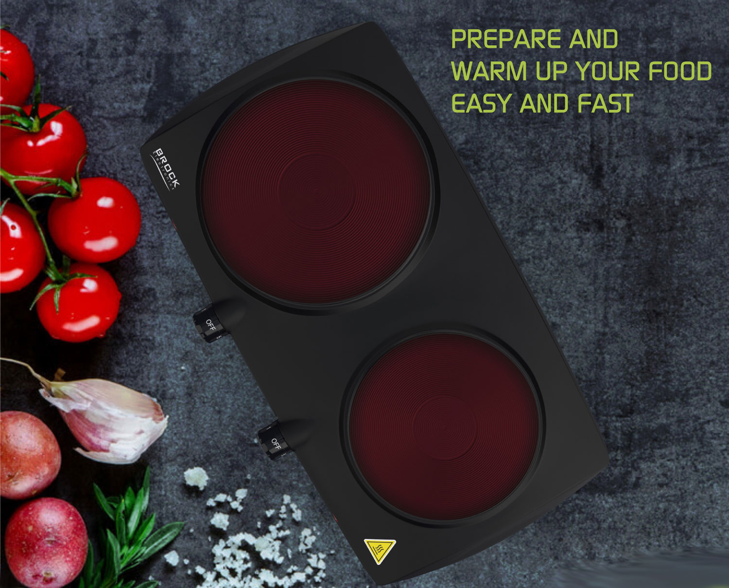 BROCK Electronics Elektrische Kookplaat EP 2000 BK (1500W + 1000W, Ø 18,5 cm + Ø 15,5 cm)