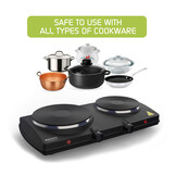 BROCK Electronics Elektrische Kookplaat EP 2000 BK (1500W + 1000W, Ø 18,5 cm + Ø 15,5 cm)