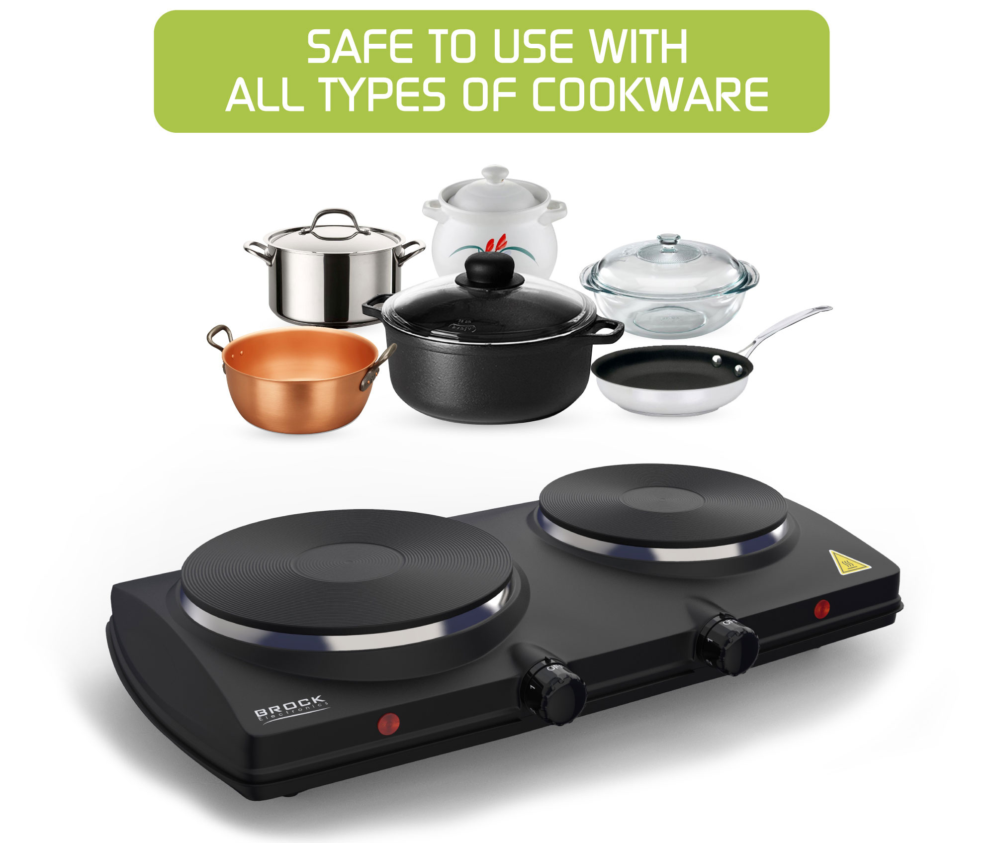 BROCK Electronics Elektrische Kookplaat EP 2000 BK (1500W + 1000W, Ø 18,5 cm + Ø 15,5 cm)