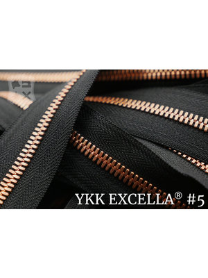 YKK Excella® Excella® #5 Bright Copper van de rol - Zwart (580). Per Meter