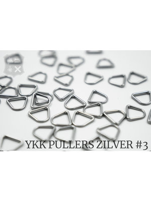 YKK Metaal D-ring Zilveren YKK Rits Pullers, maat 3 (5 stuks)