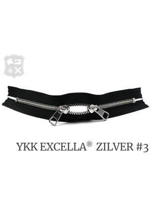 YKK Excella® YKK Excella Rits #3 zilver op maat (dubbel / head-to-head) - (ZA19 - zwart 580)