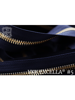 YKK Excella® Excella® #5 Golden Brass van de rol - Donkerblauw (058). Per Meter