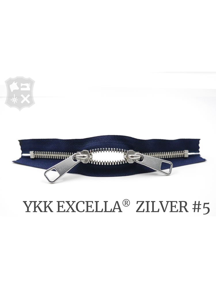 YKK Excella® YKK Excella Rits #5 zilver op maat (dubbel / head-to-head) - (K16 - Marine blauw)