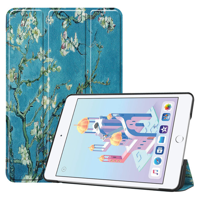 Case2go - Hoes voor de Apple iPad Mini (2019) - Tri-Fold Book Case - Witte Bloesem