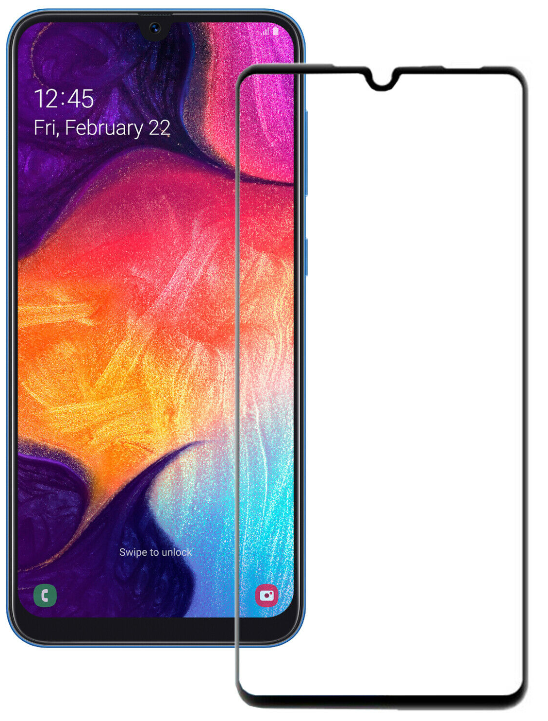 Samsung Galaxy A20e - Full Cover Screenprotector - Gehard Glas - Zwart afbeelding