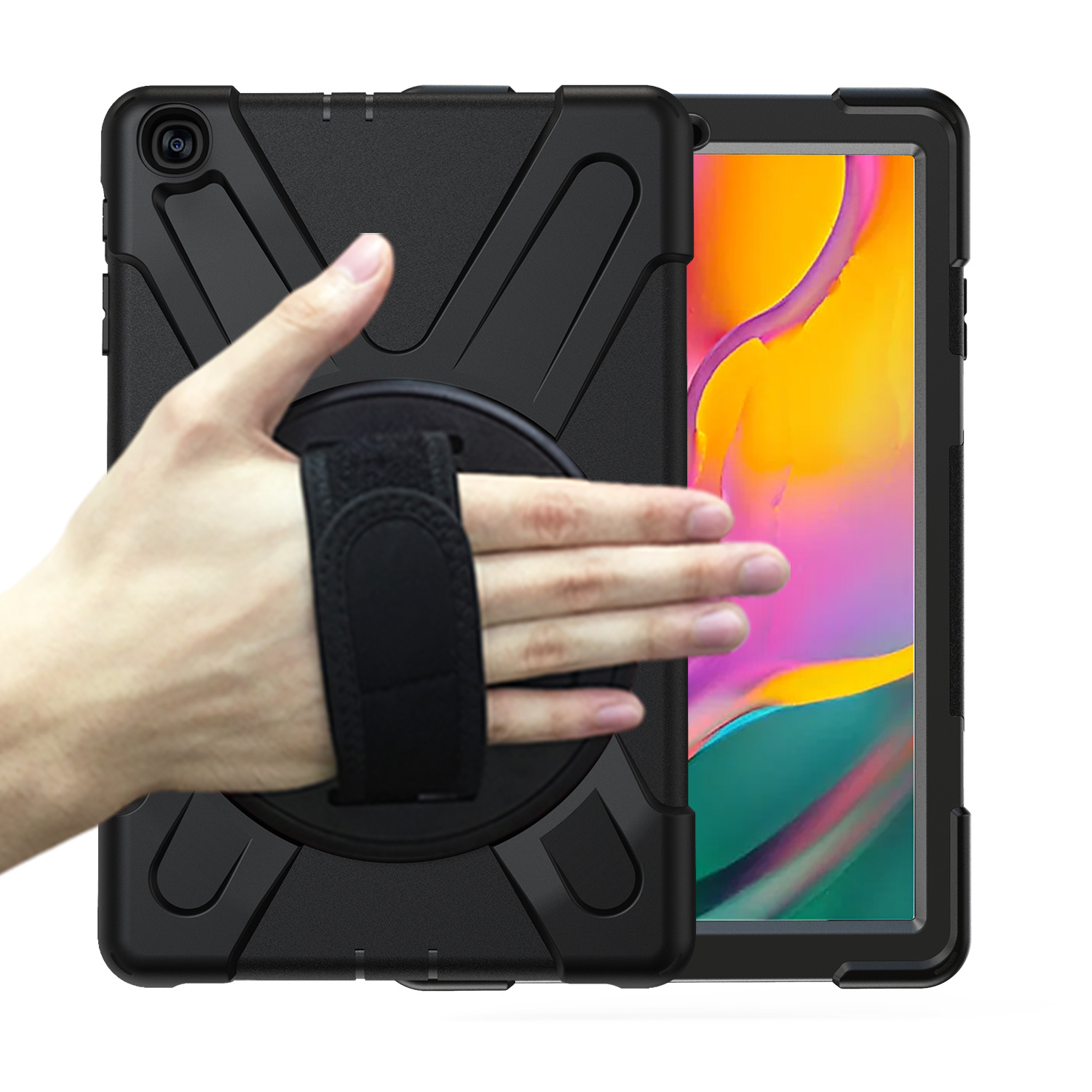 Samsung Galaxy Tab A 10.1 (2019) Cover - Hand Strap Armor Case - Zwart afbeelding