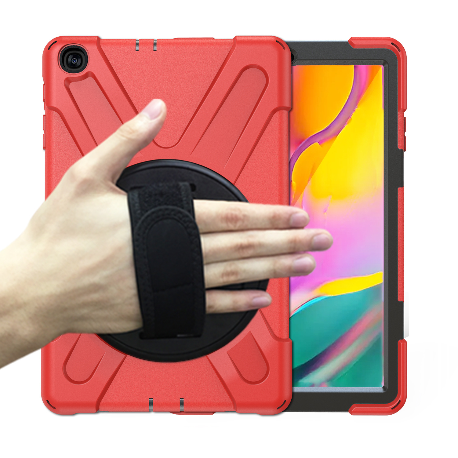 Samsung Galaxy Tab A 10.1 (2019) Cover - Hand Strap Armor Case - Rood afbeelding