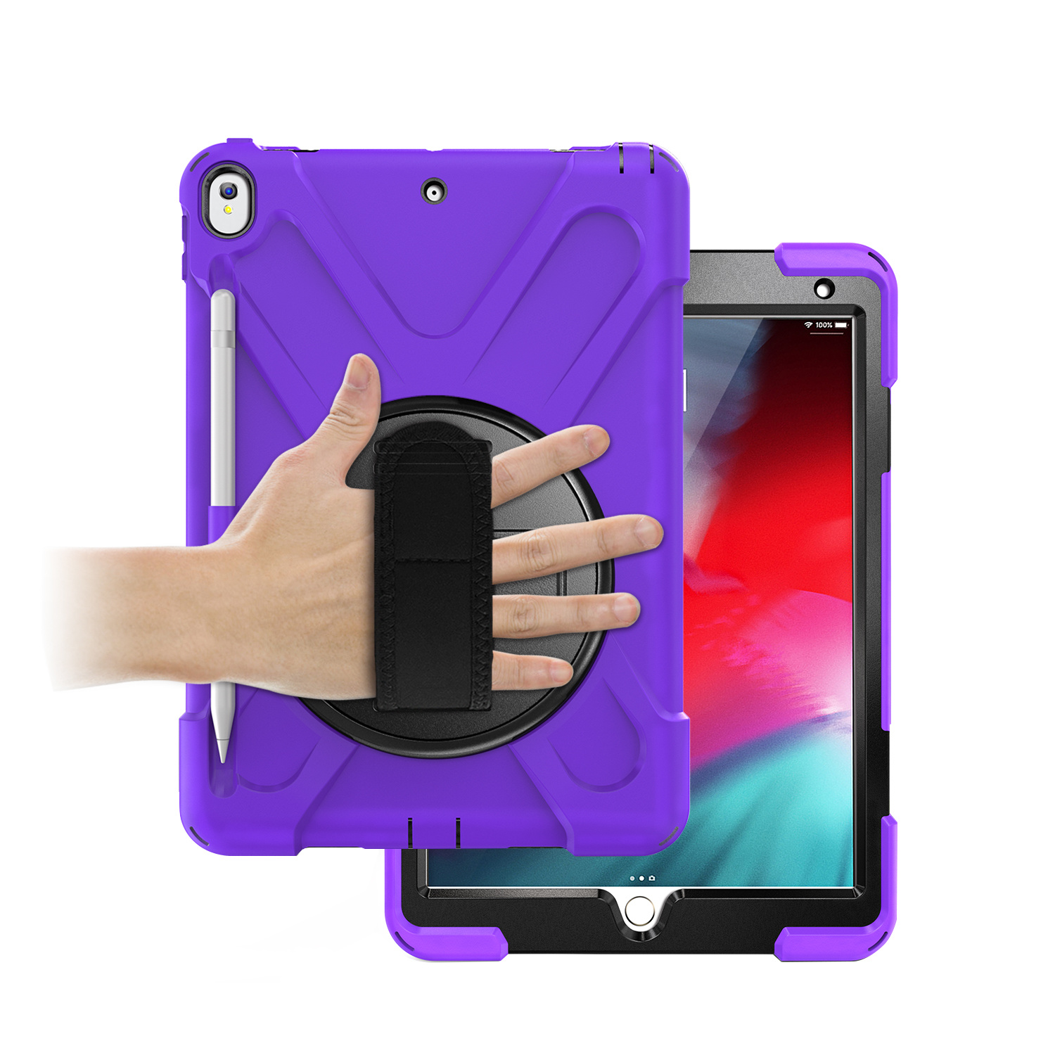 iPad Air 10.5 Cover - Hand Strap Armor Case - Paars afbeelding