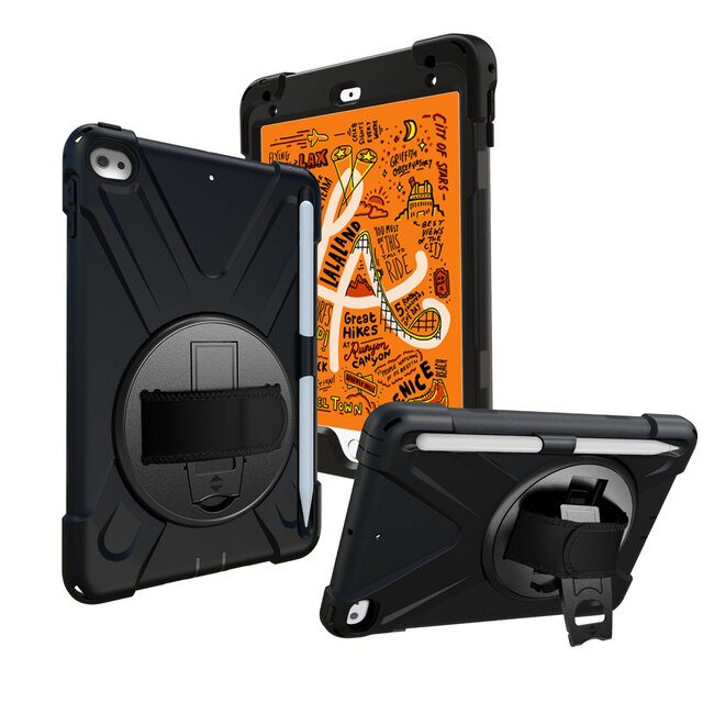 Case2go - Hoes voor Apple iPad Mini 7.9 inch (2019) - Hand Strap Armor Case - Zwart