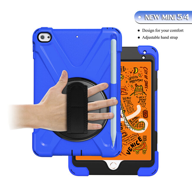 Case2go - Hoes voor Apple iPad Mini 7.9 inch (2019) - Hand Strap Armor Case - Blauw